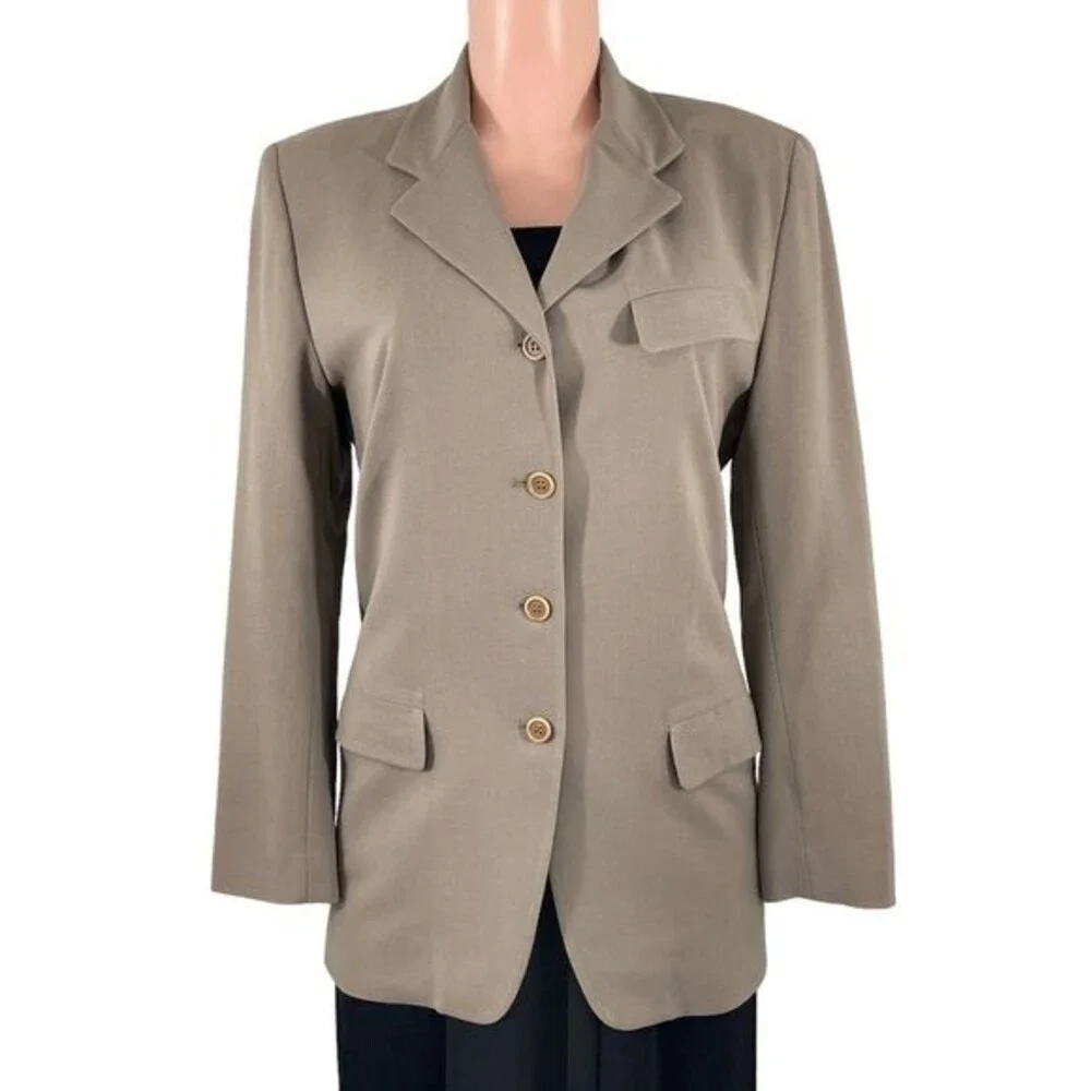 Calvin Klein Womens Blazer Suit‎ Jacket Formal Single Breasted Wool Tan Size 6